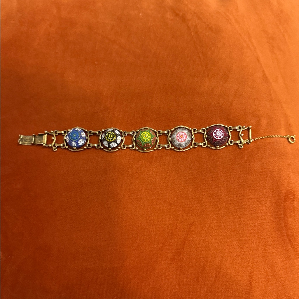Vintage Juliana D&E For Celebrity Moroccan Cabochon Glass Gold Panel Bracelet